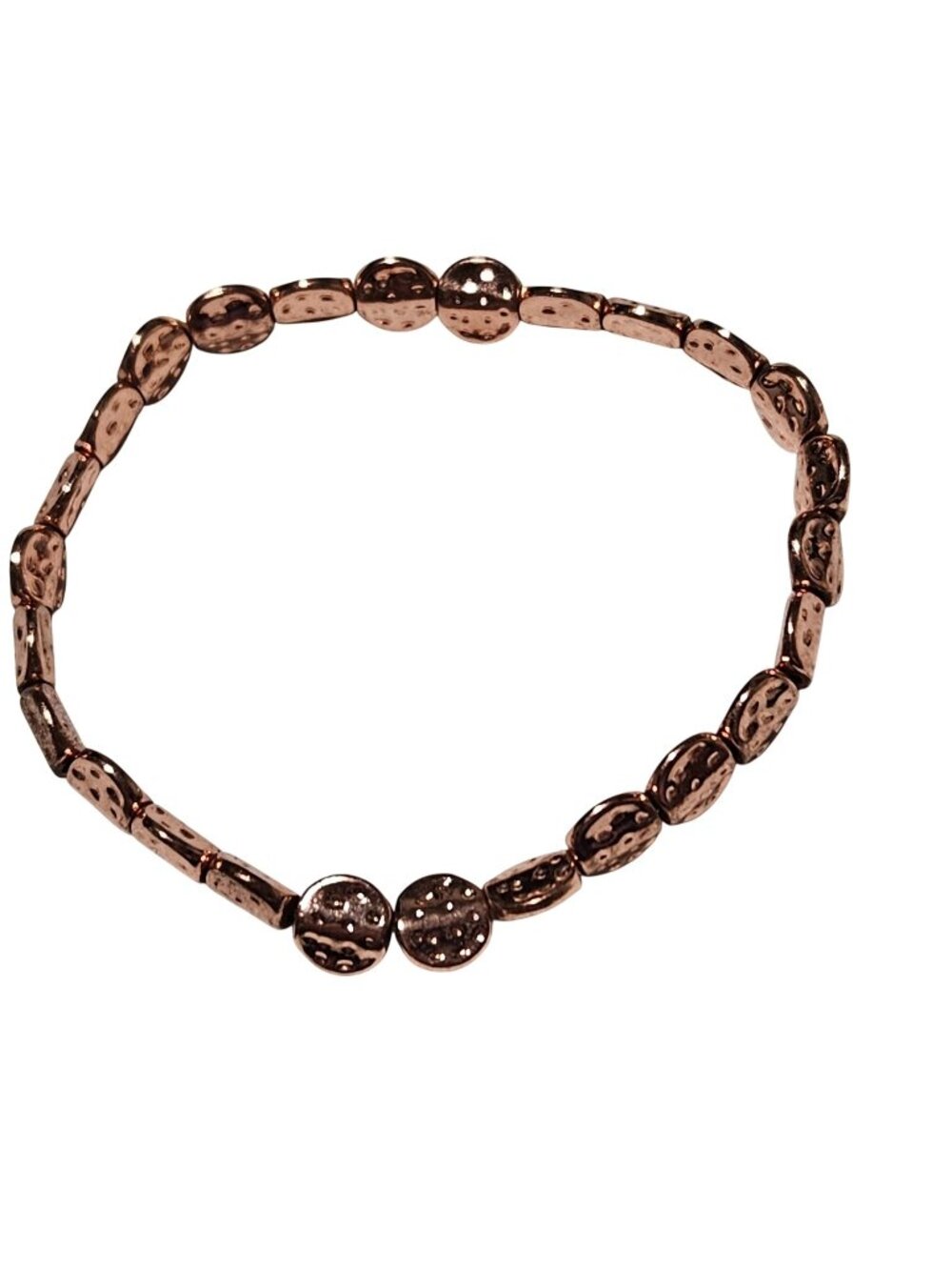Copper Toned Bracelet Textured Round Beads  Stretch Boho Fashion Jewelry Women
